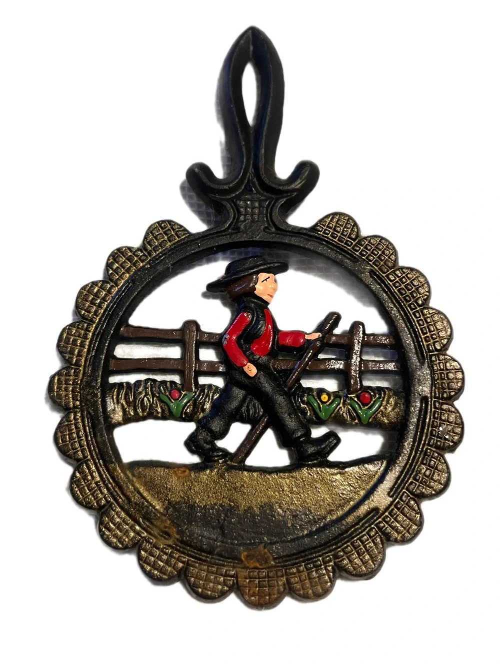 Dalecraft Cast Iron Amish Trivets - Vintage Hand-Painted Folk Art Man & Woman
